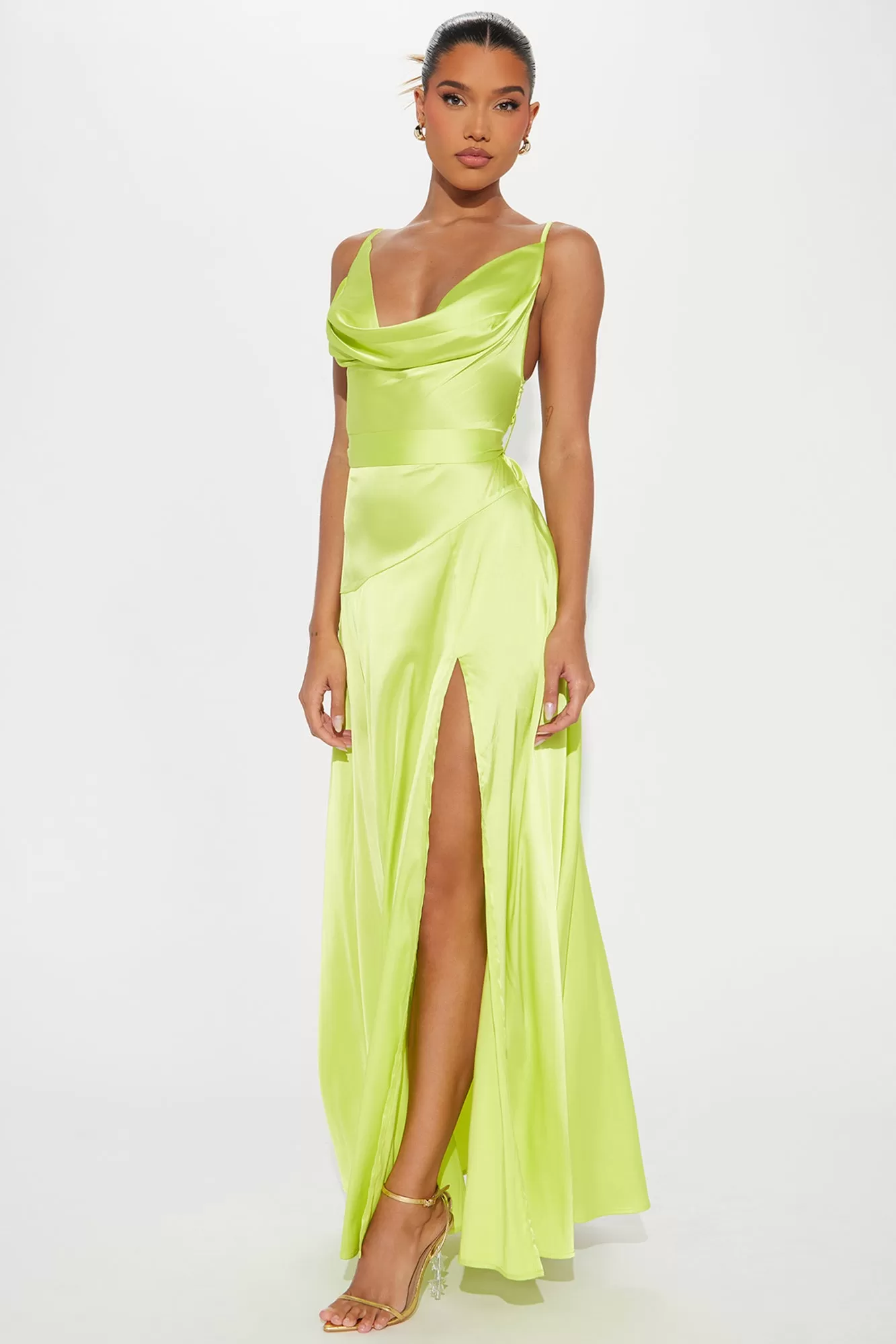 Big Entrance Satin Gown - Lime