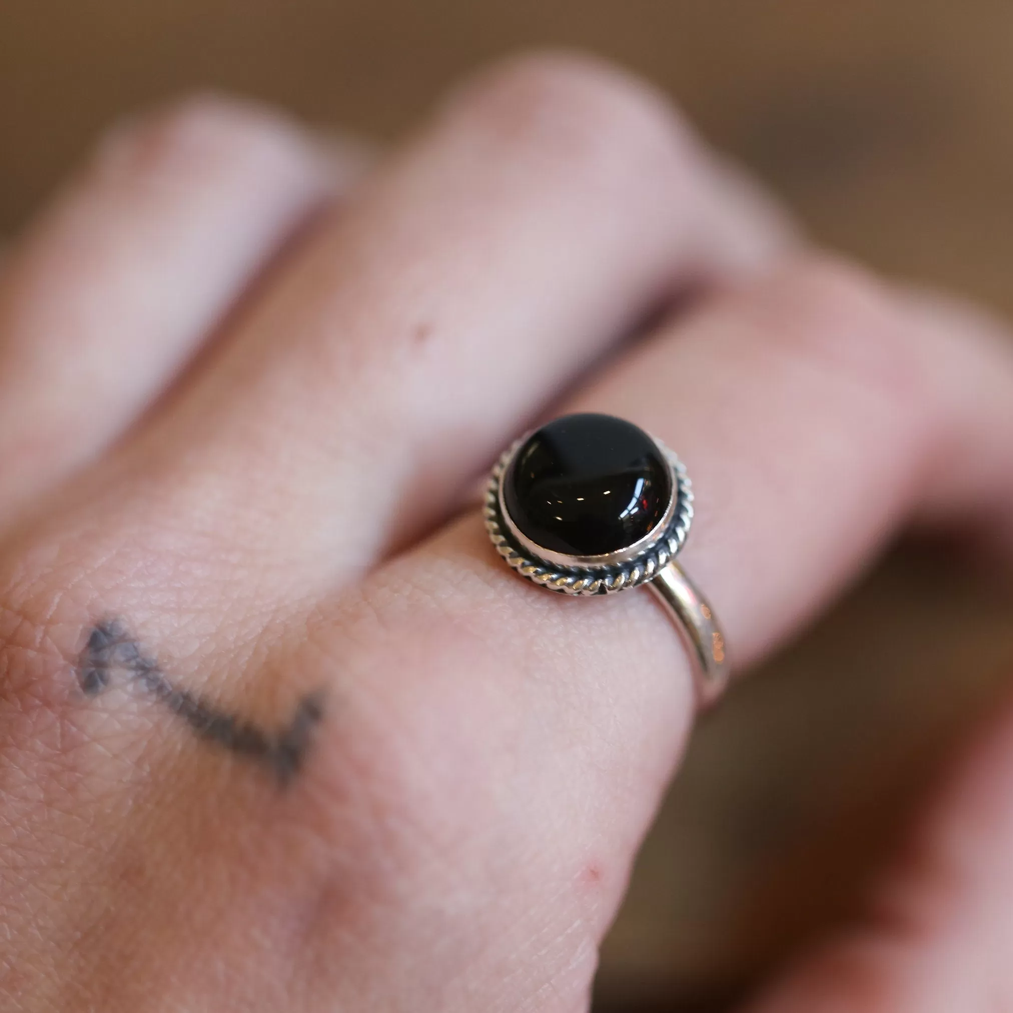 Black Agate Ring - Silversmith Ring - Western Ring - Black Onyx Stacking Ring