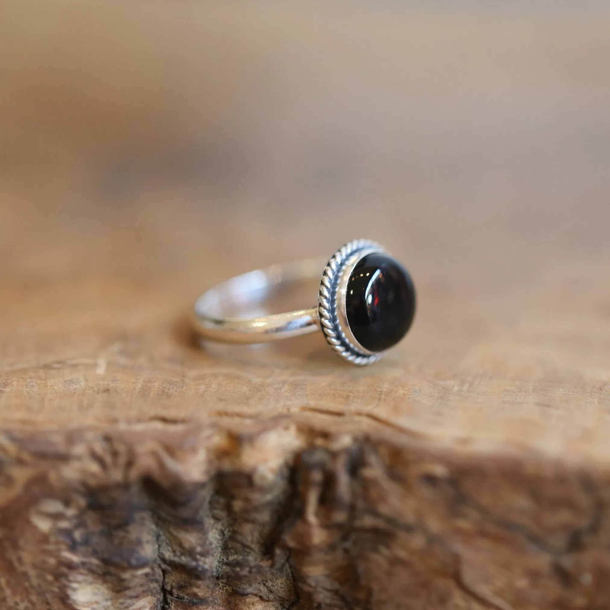 Black Agate Ring - Silversmith Ring - Western Ring - Black Onyx Stacking Ring