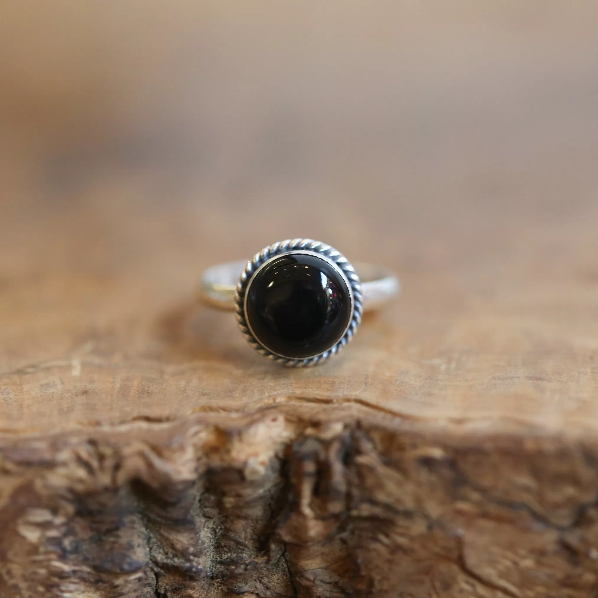 Black Agate Ring - Silversmith Ring - Western Ring - Black Onyx Stacking Ring