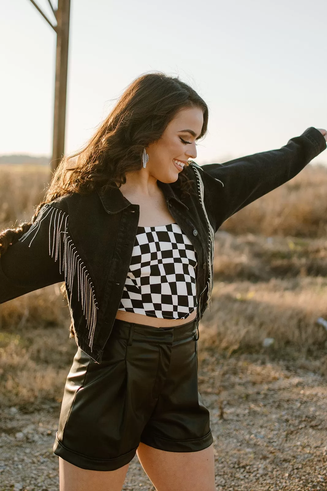 Black & White Checkered Crop Top