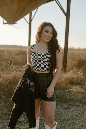 Black & White Checkered Crop Top