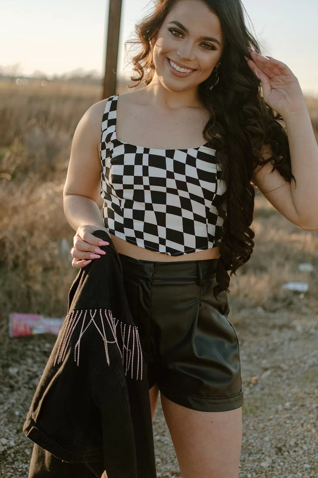 Black & White Checkered Crop Top