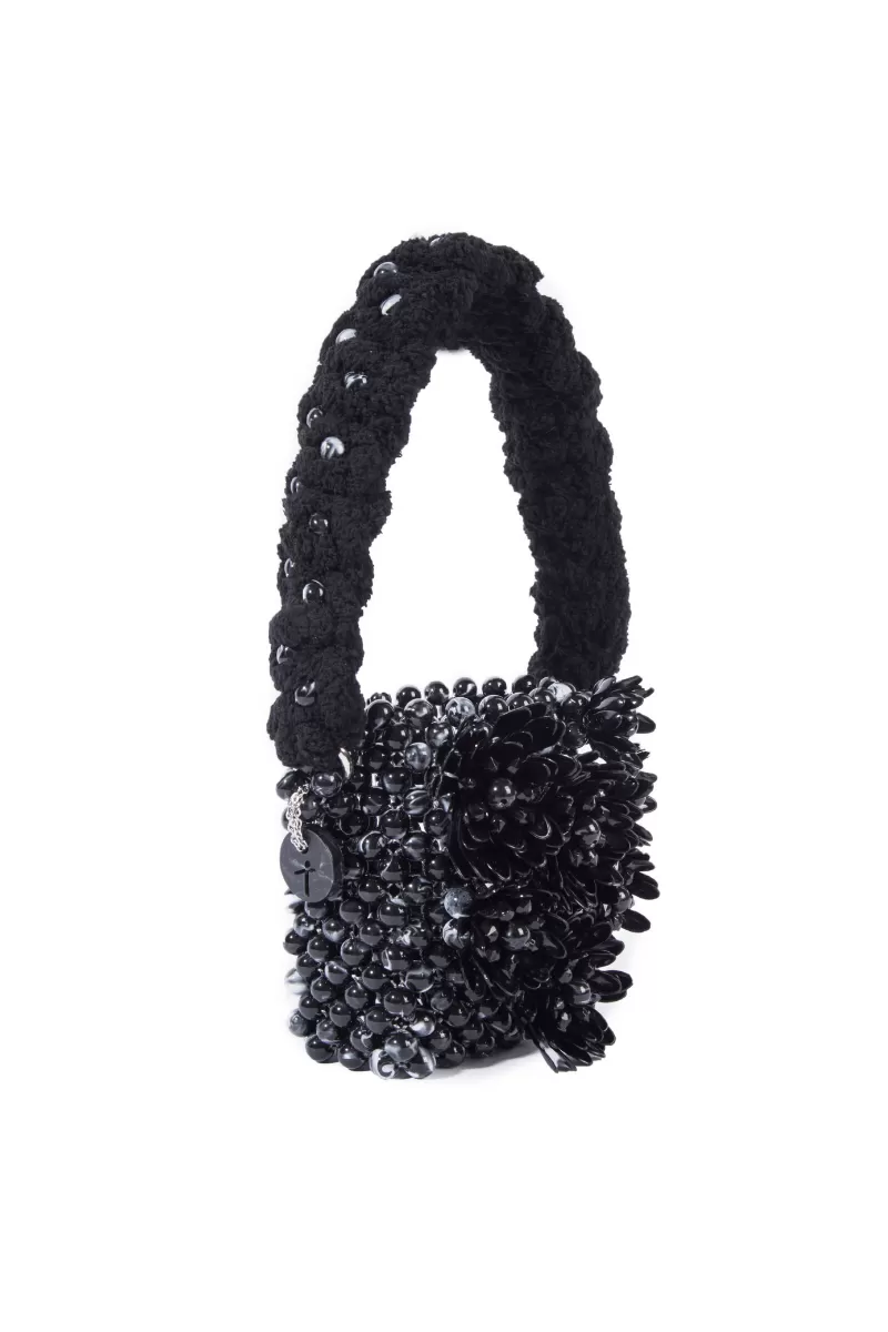 BLACK ATACAMA BEADED TOP HANDLE BAG