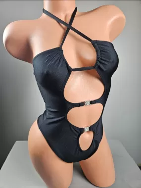 Black Cut Out Thong Back Romper