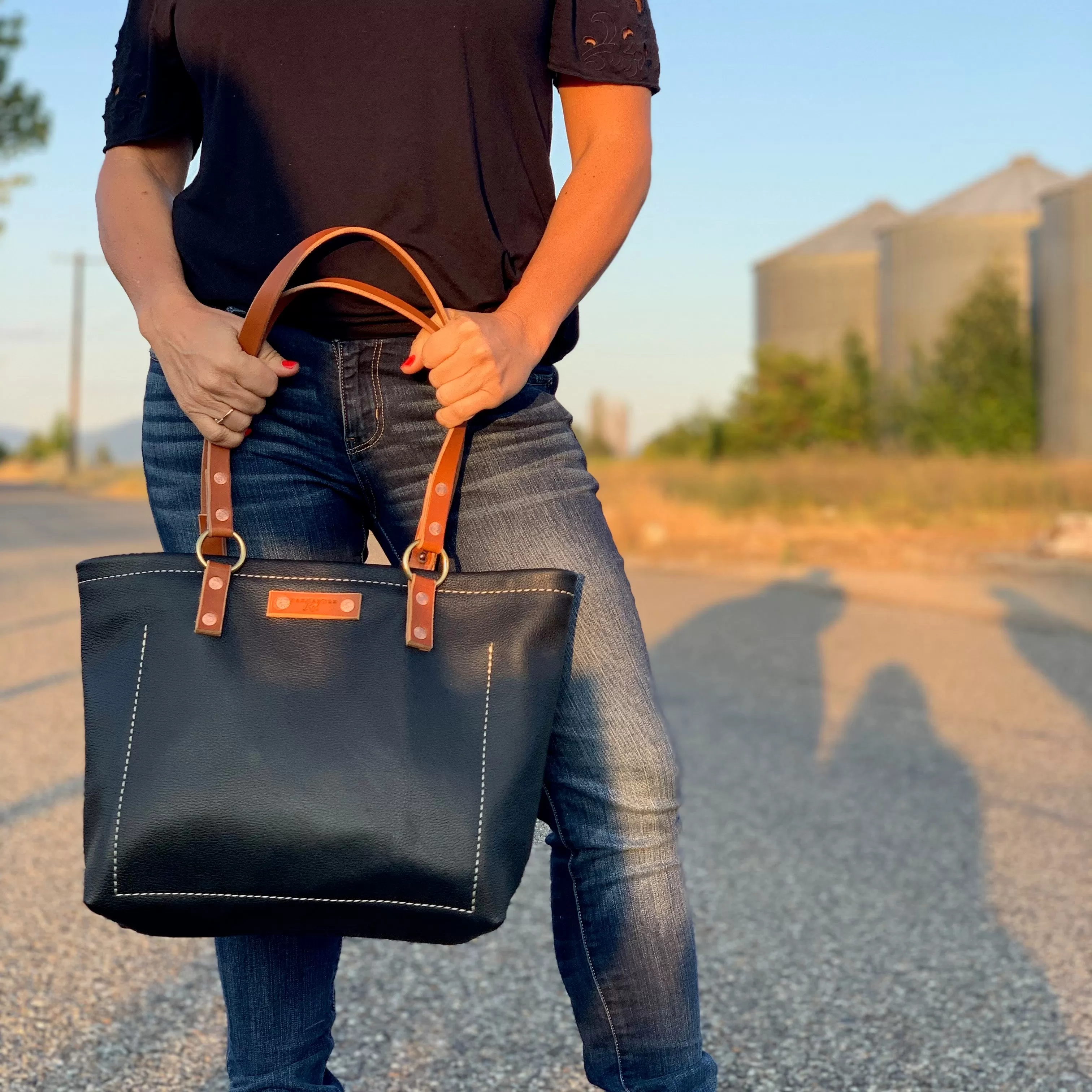 Black Leather Tote Bag