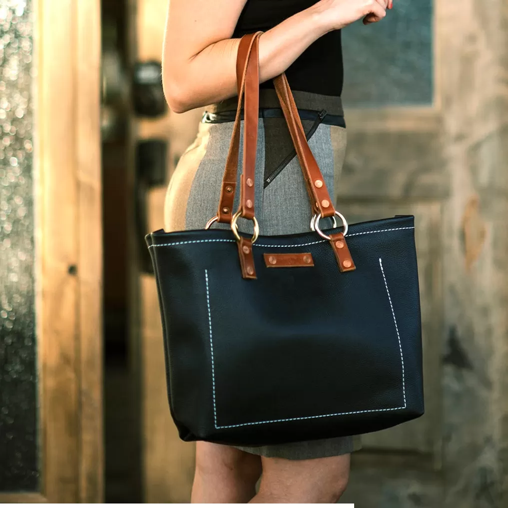 Black Leather Tote Bag