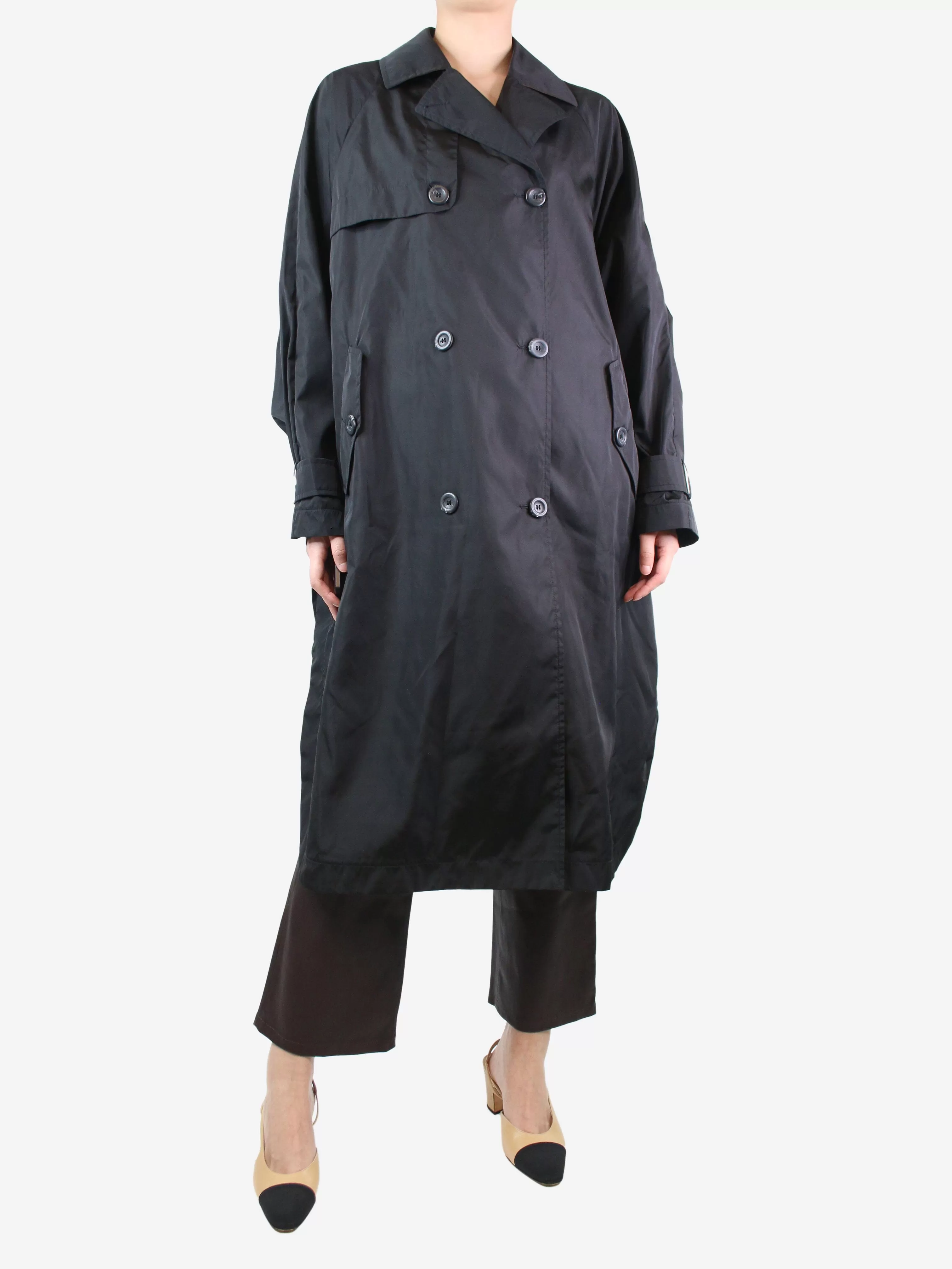 Black nylon trench coat - size UK 8