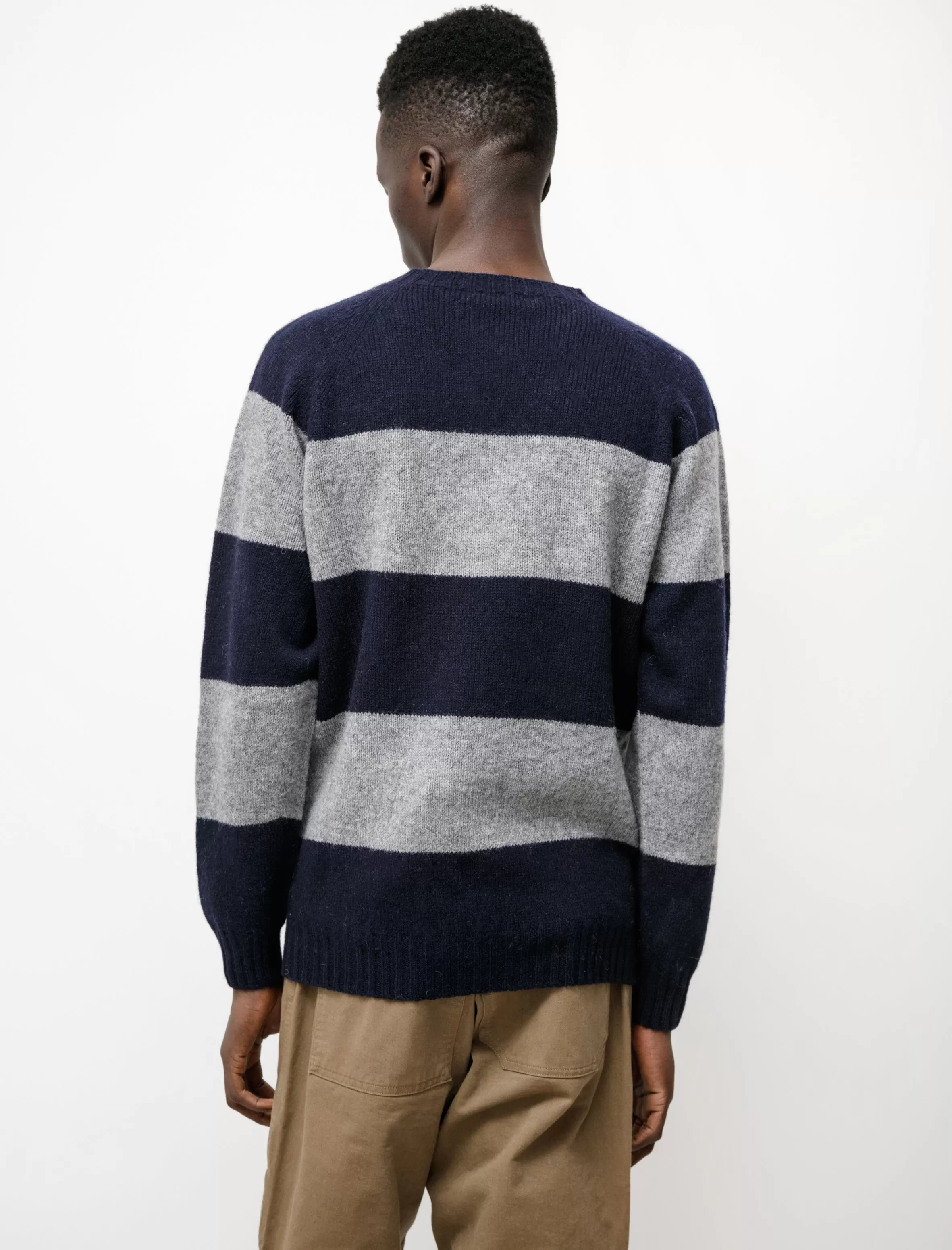 Block Stripe Shetland Sweater New Navy Grey