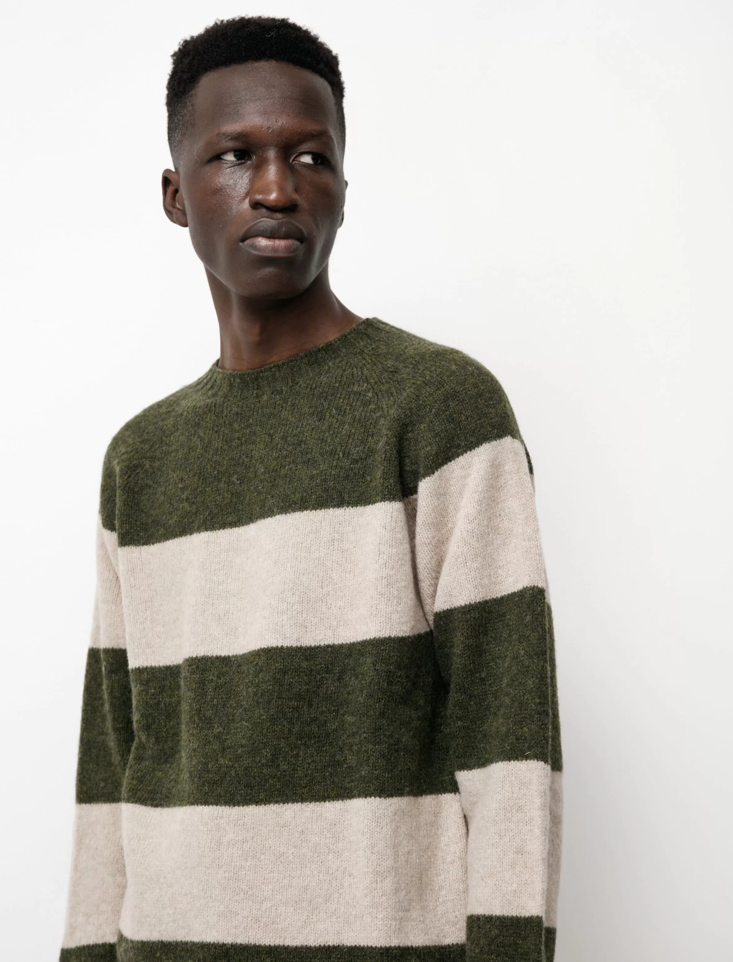 Block Stripe Shetland Sweater Pine Oatmilk