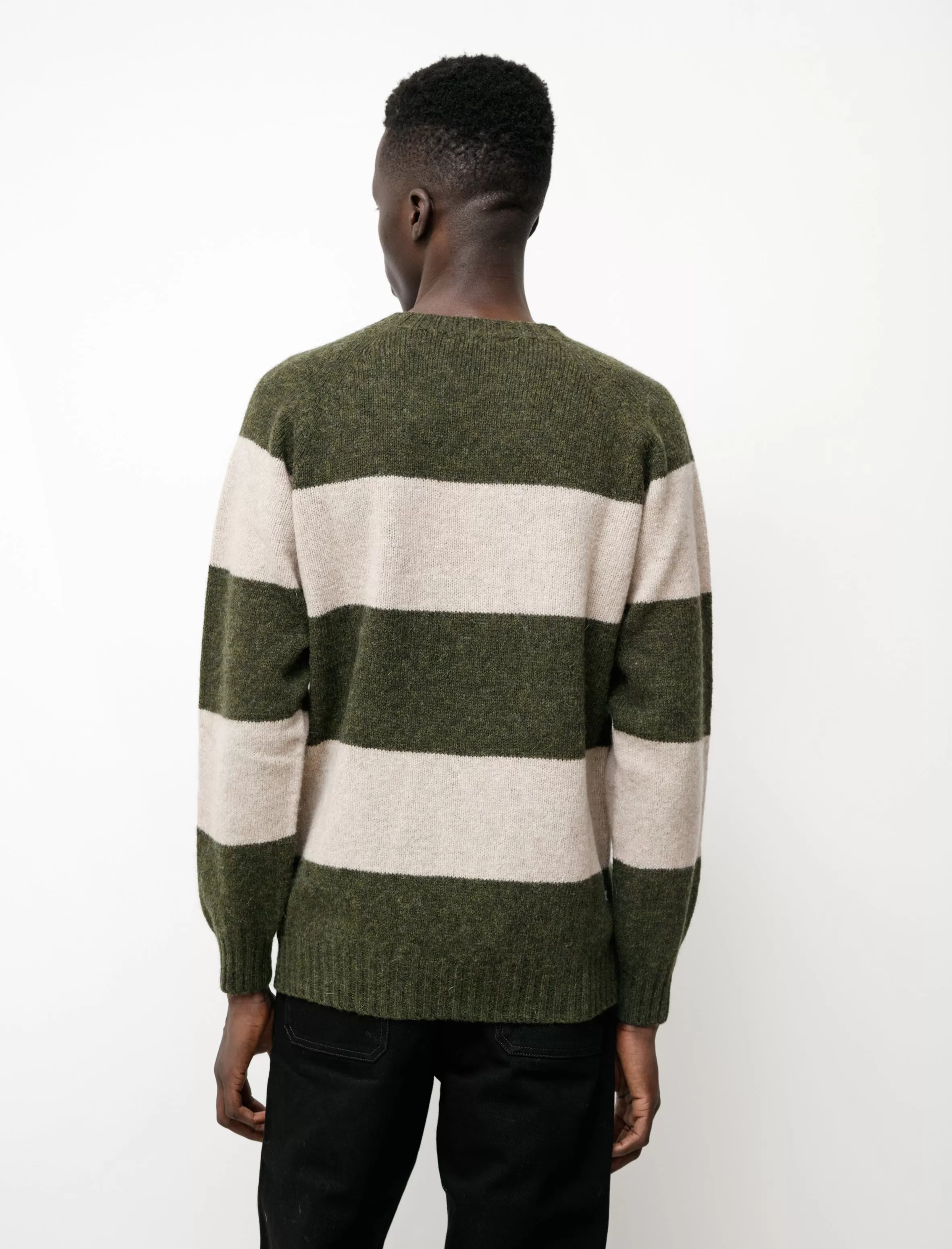 Block Stripe Shetland Sweater Pine Oatmilk