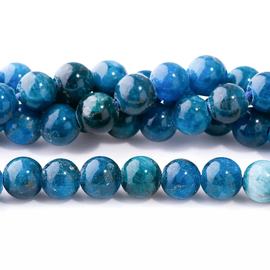 Blue Apatite 10mm Round A Grade - Large Hole Beads