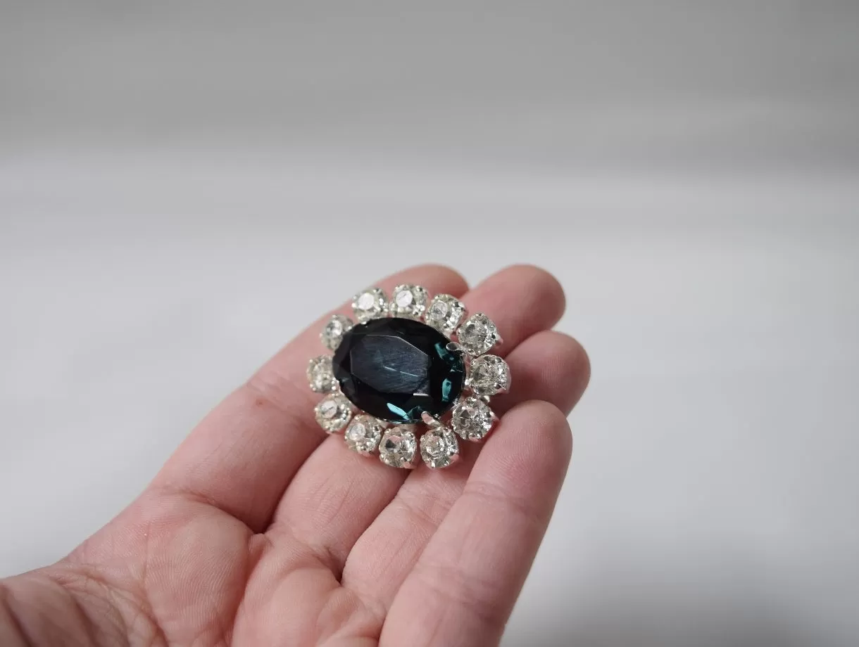 Blue Crystal Cluster Brooch - Queen Victoria Brooch, Prince Albert Brooch