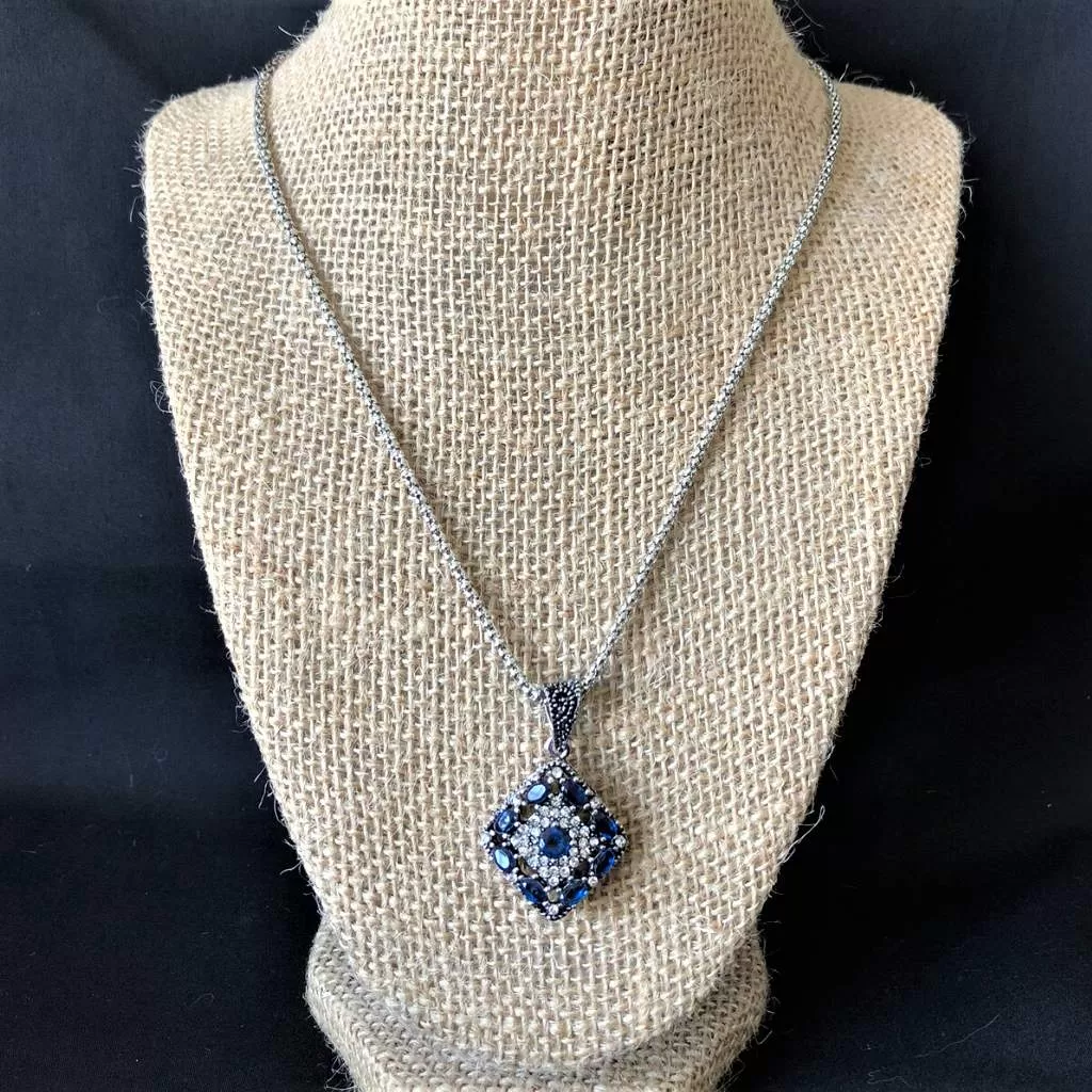 Blue Diamond Antique Silver Pendant