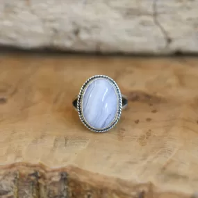 Blue Lace Agate Boho Ring - Silversmith Ring - .925 Sterling Silver - Blue Lace Agate Ring