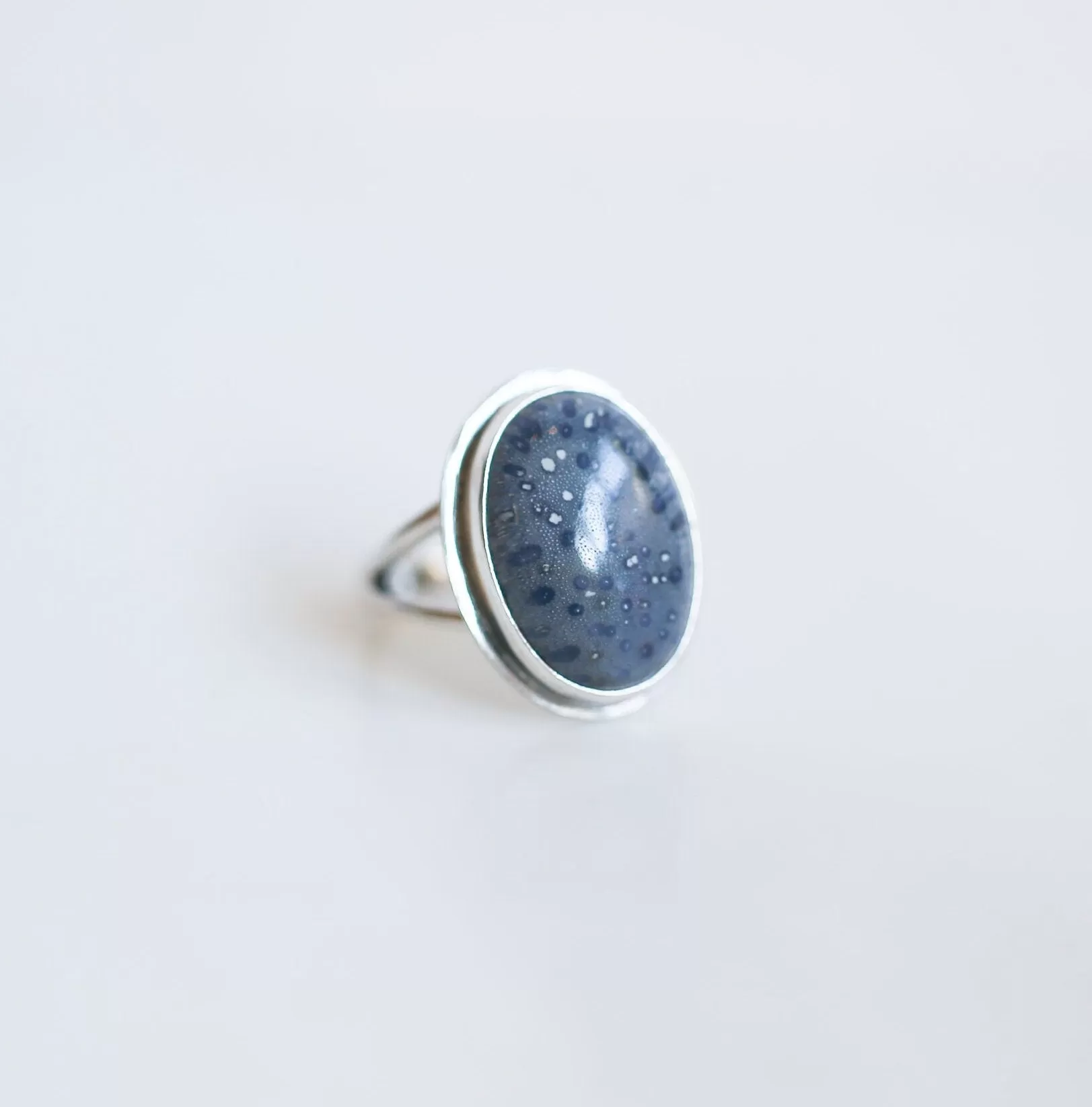 Blue Sponge Coral Ring - .925 Sterling Silver - Cornflower Blue Coral Boho Statement Ring