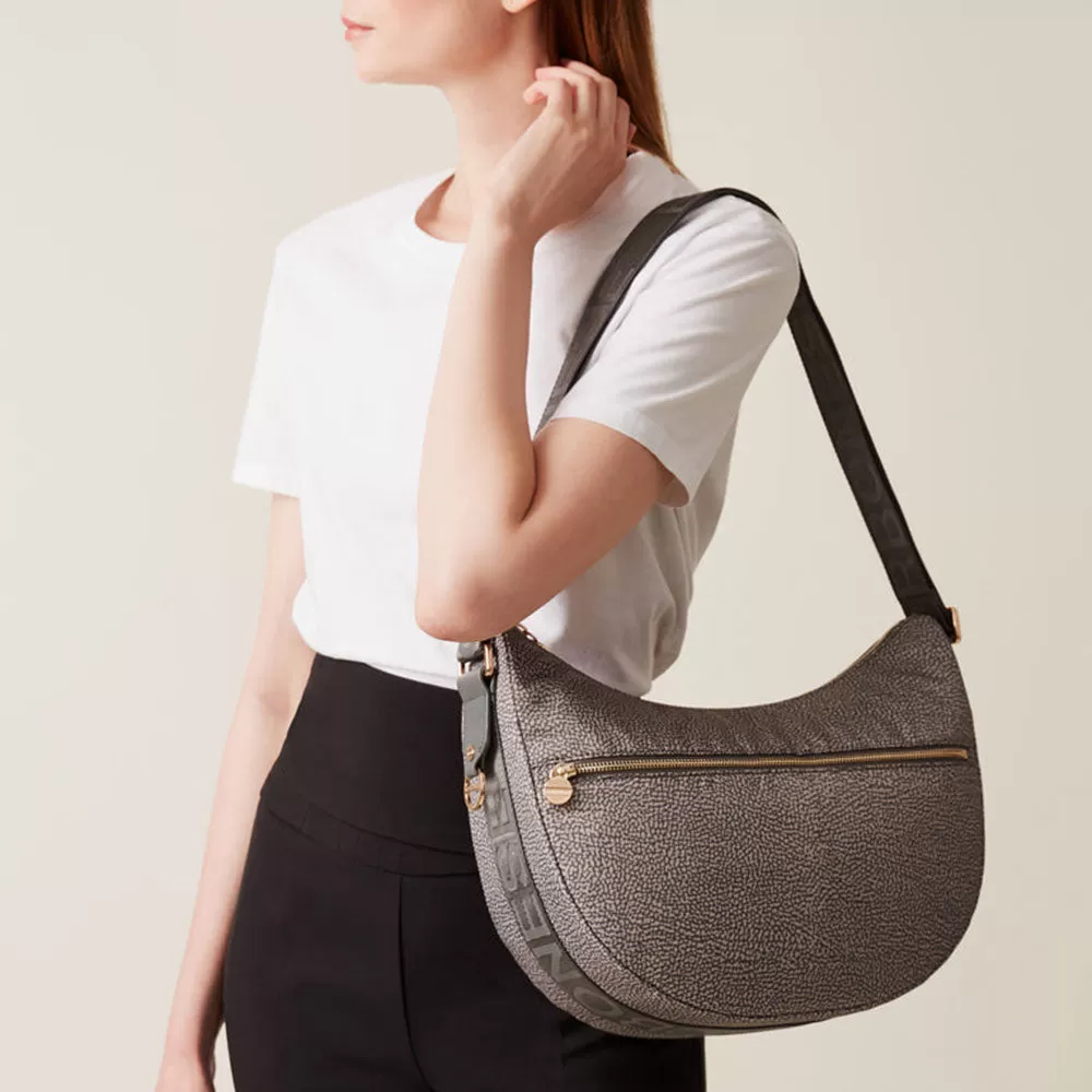 Borsa a Tracolla Middle BORBONESE Luna Bag linea Eco Line in Nylon Clay Grey