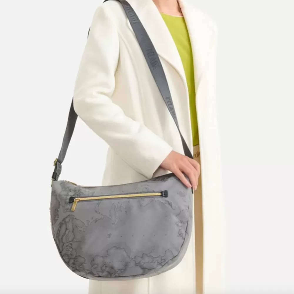 Borsa Donna Mezzaluna Grande 1A Classe Alviero Martini linea Soft Generation stampa Geo Dark Grigio GV77