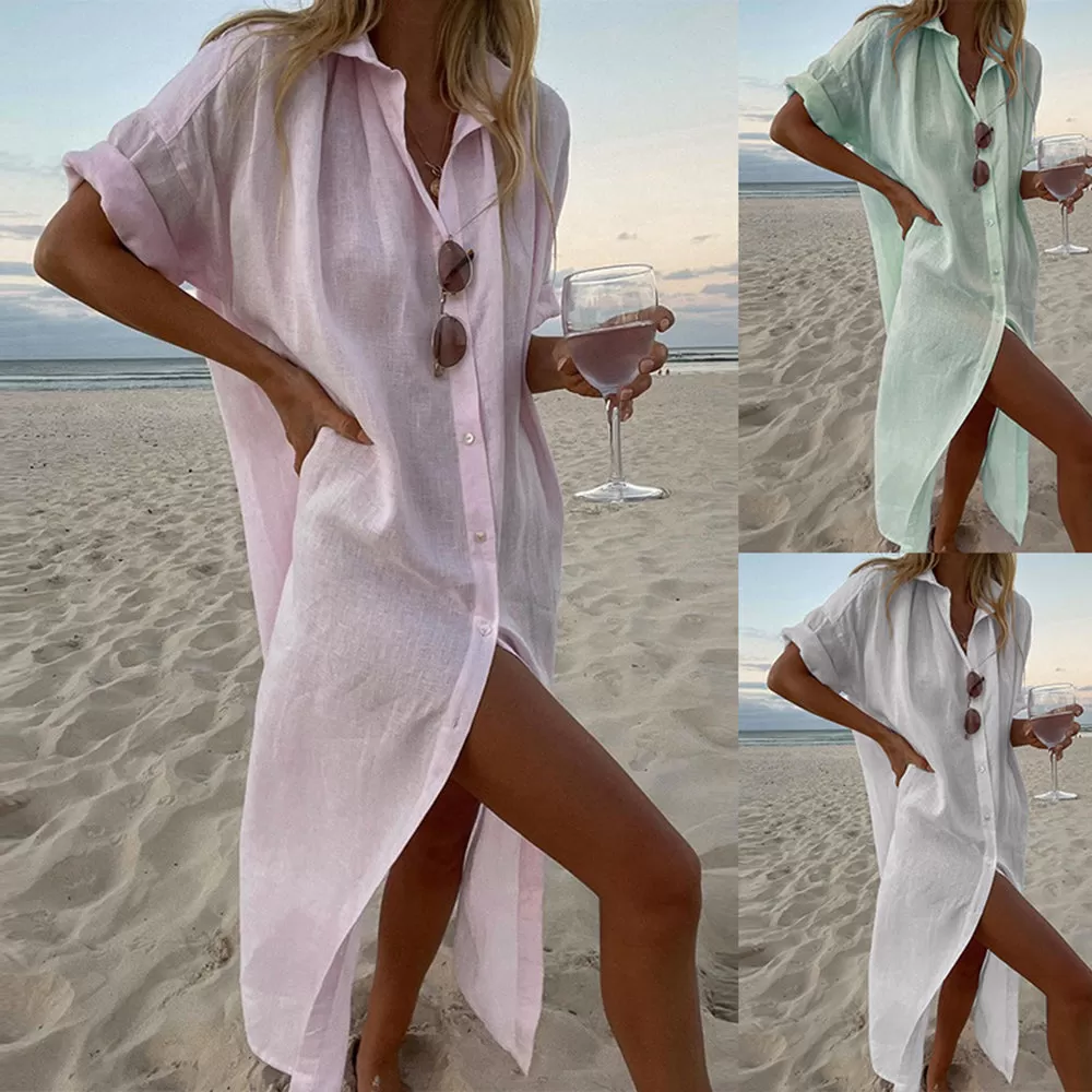 Breezy Shoreline Chic weißes Tunika-Hemdkleid