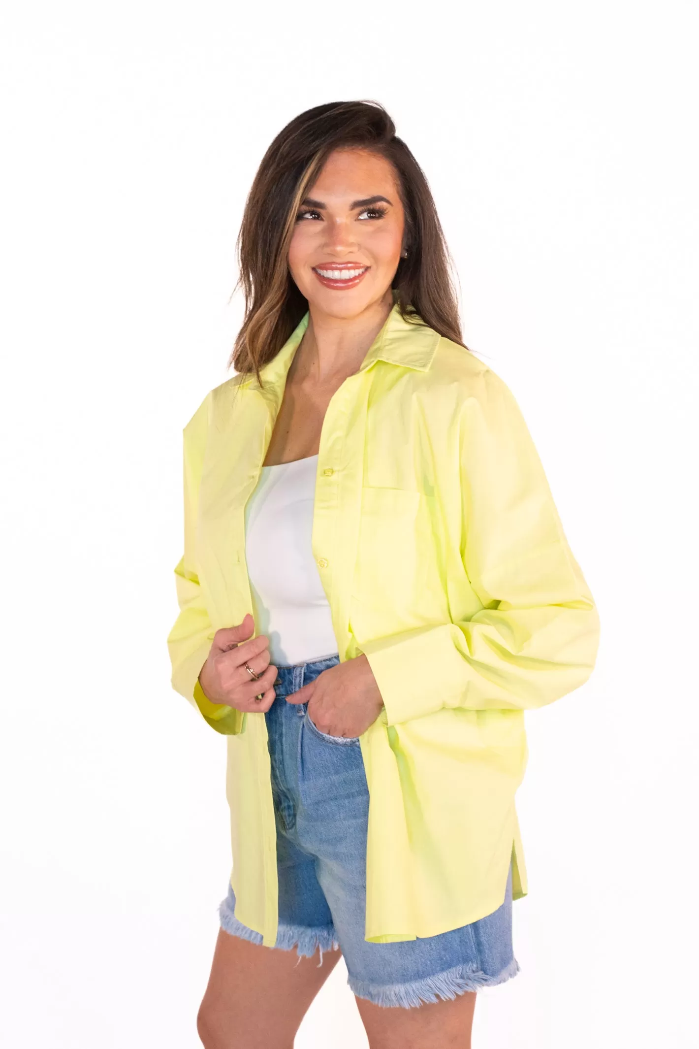 Bright Skies Sunny Lime Button Down Top