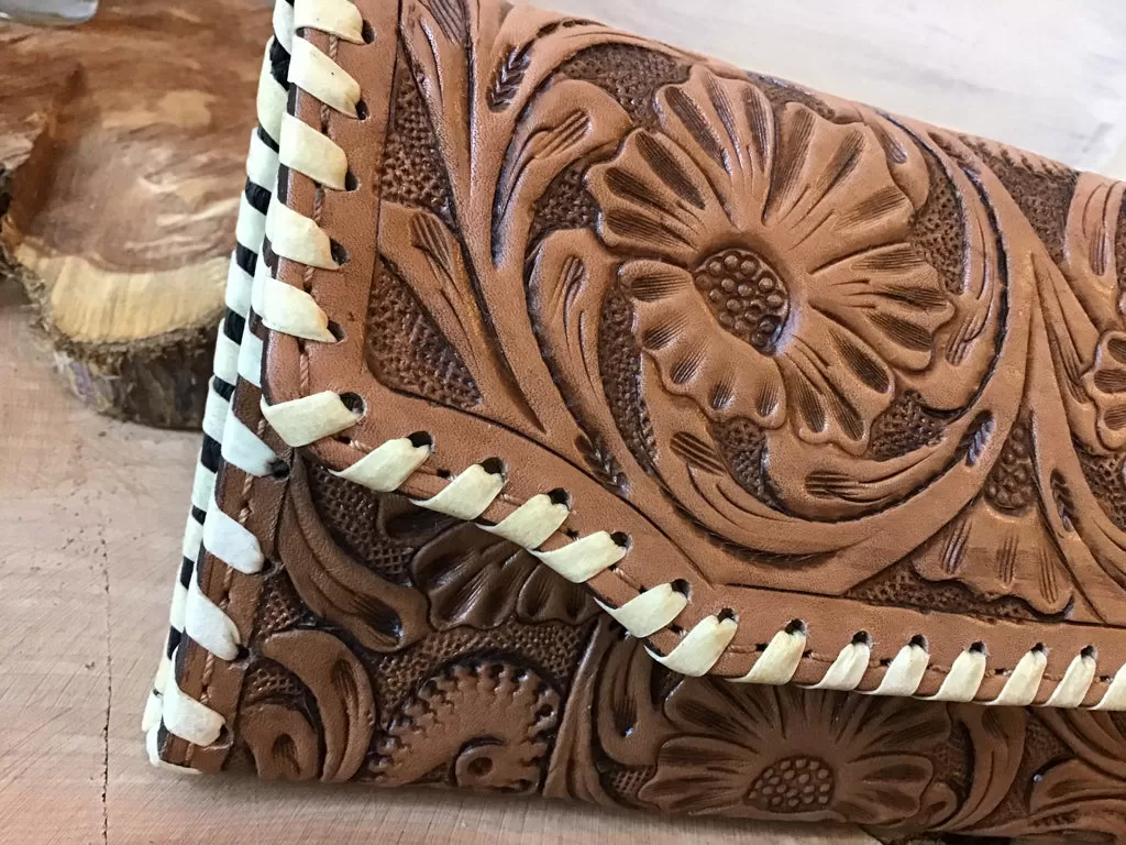 Buckstitched Tooled Leather Wallet