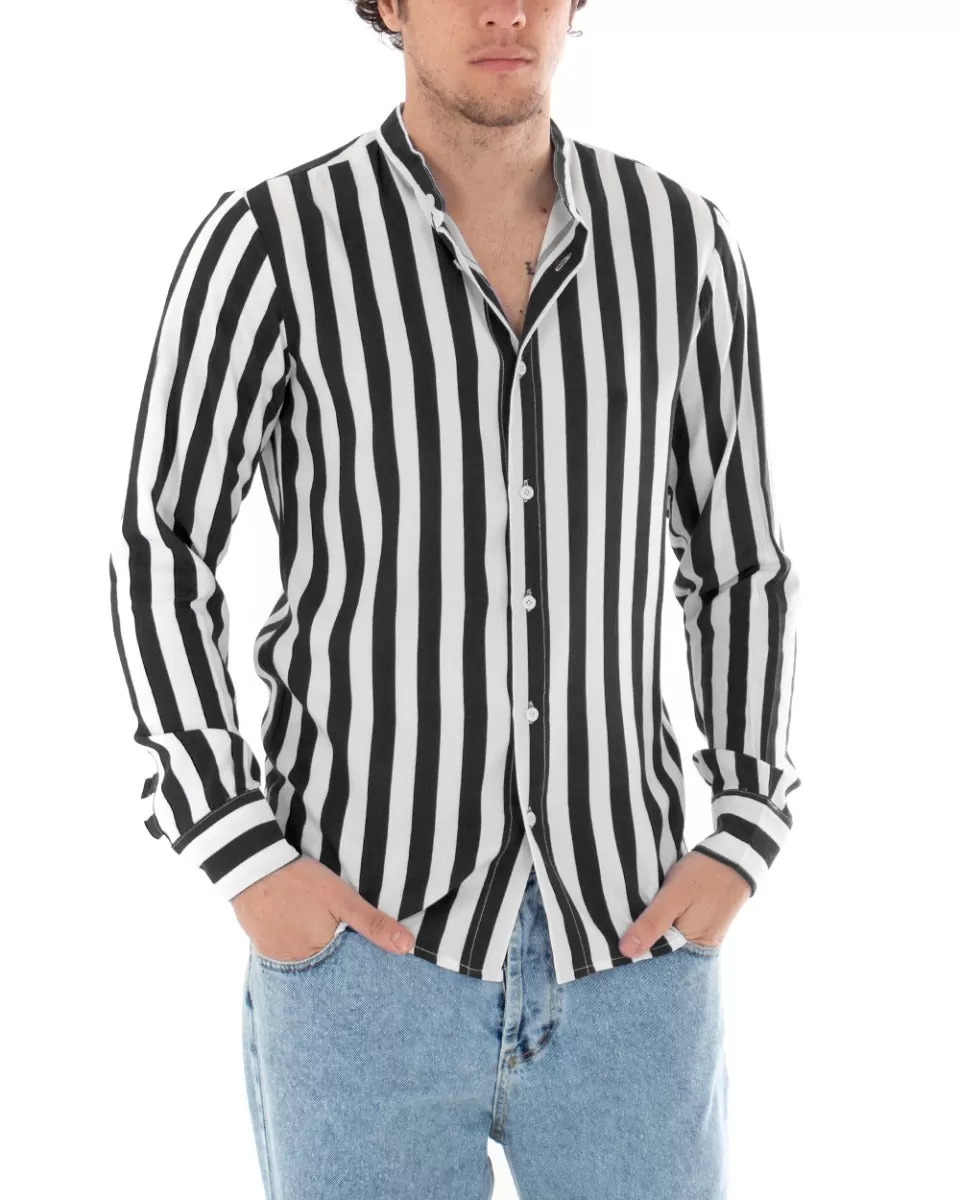 Camicia Uomo Collo Coreano Manica Lunga Viscosa Fantasia a Righe Nero GIOSAL-C1922A