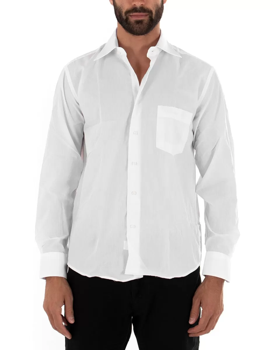 Camicia Uomo Con Colletto Manica Lunga Classica Con Taschino Basic Regular Fit Bianco GIOSAL-C2052A