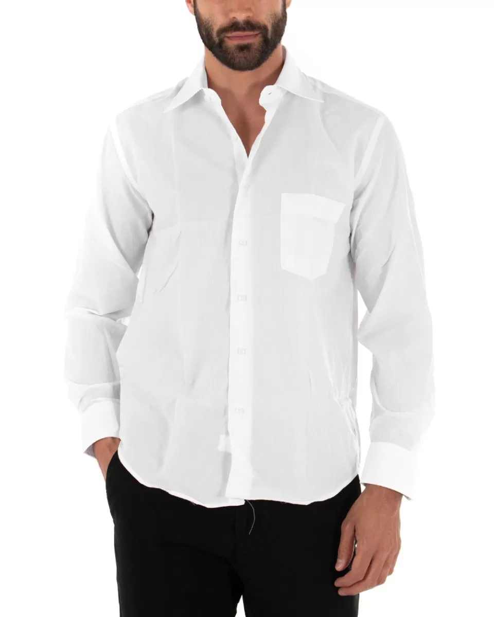 Camicia Uomo Con Colletto Manica Lunga Classica Con Taschino Basic Regular Fit Bianco GIOSAL-C2052A