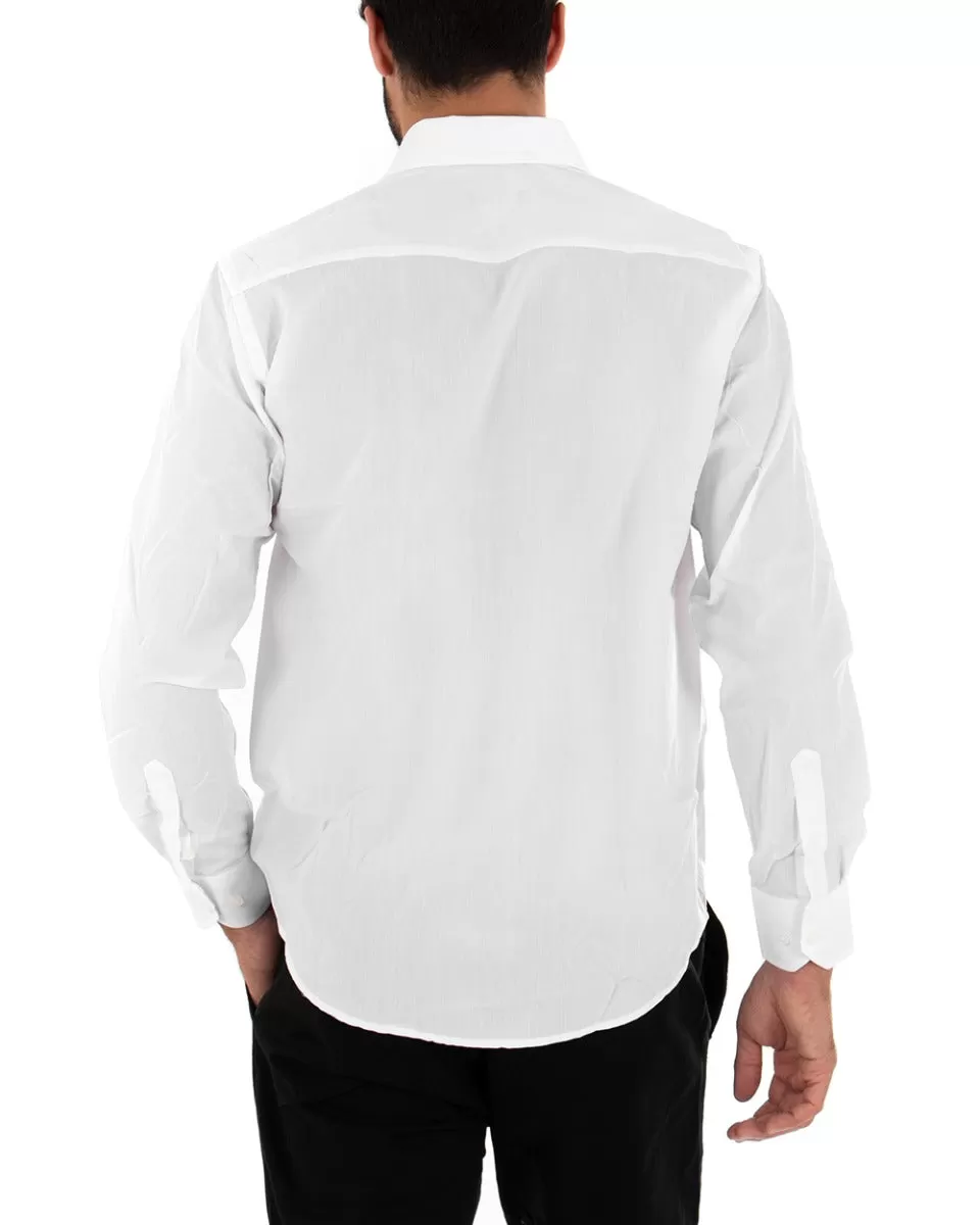 Camicia Uomo Con Colletto Manica Lunga Classica Con Taschino Basic Regular Fit Bianco GIOSAL-C2052A