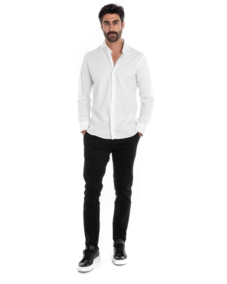 Camicia Uomo Sartoriale Con Colletto Manica Lunga Basic Cotone Morbido Bianco Regular Fit GIOSAL-C2398A