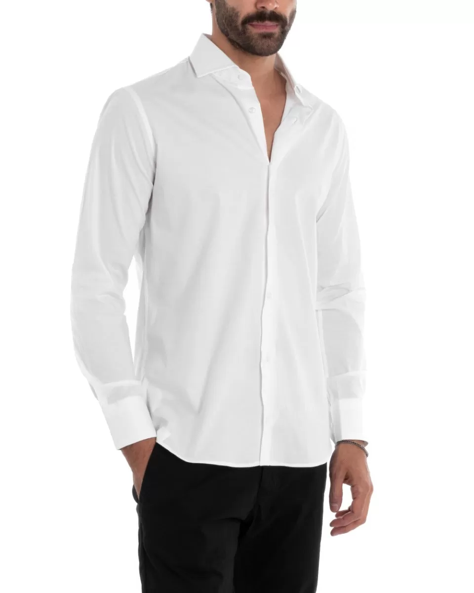 Camicia Uomo Sartoriale Con Colletto Manica Lunga Basic Cotone Morbido Bianco Regular Fit GIOSAL-C2398A