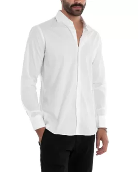 Camicia Uomo Sartoriale Con Colletto Manica Lunga Basic Cotone Morbido Bianco Regular Fit GIOSAL-C2398A