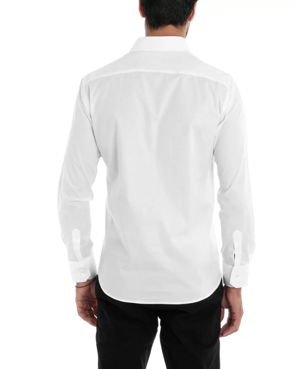 Camicia Uomo Sartoriale Con Colletto Manica Lunga Basic Cotone Morbido Bianco Regular Fit GIOSAL-C2398A