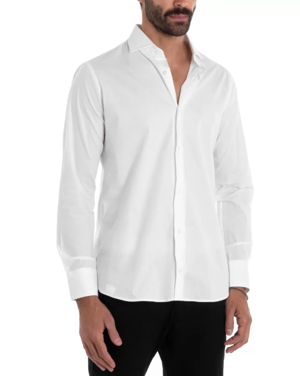 Camicia Uomo Sartoriale Con Colletto Manica Lunga Basic Cotone Morbido Bianco Regular Fit GIOSAL-C2398A