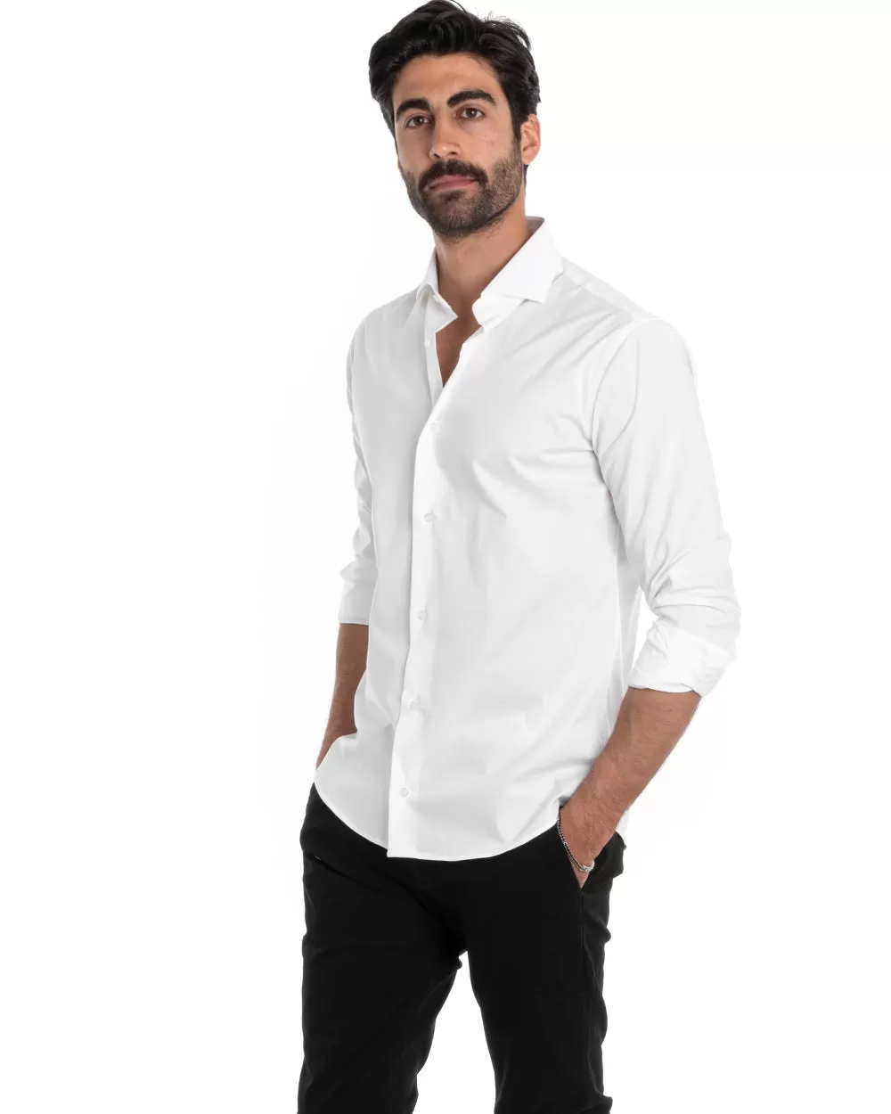 Camicia Uomo Sartoriale Con Colletto Manica Lunga Basic Cotone Morbido Bianco Regular Fit GIOSAL-C2398A