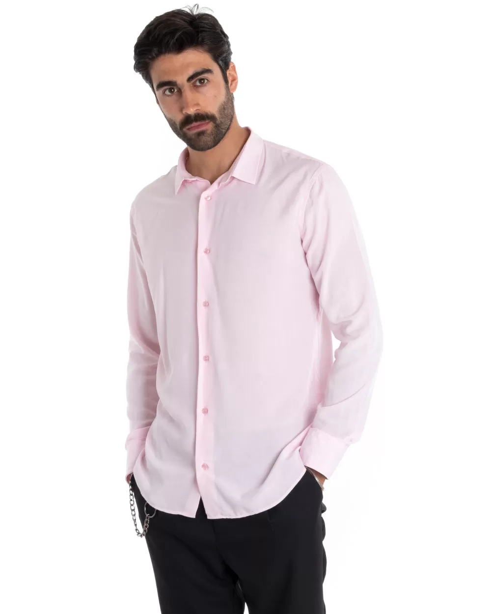 Camicia Uomo Sartoriale Con Colletto Manica Lunga Basic Viscosa Morbida Rosa GIOSAL-C2363A