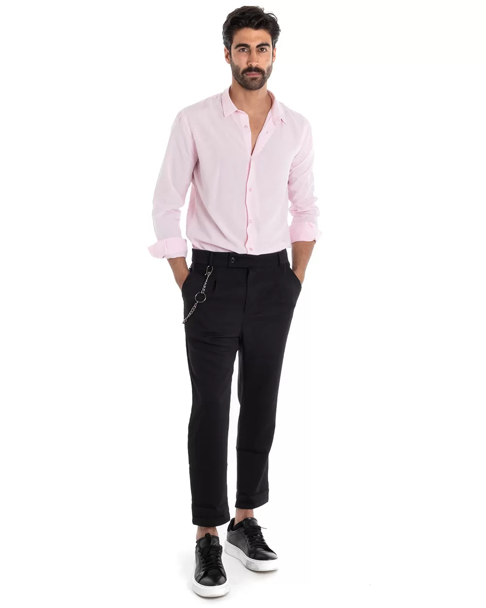 Camicia Uomo Sartoriale Con Colletto Manica Lunga Basic Viscosa Morbida Rosa GIOSAL-C2363A