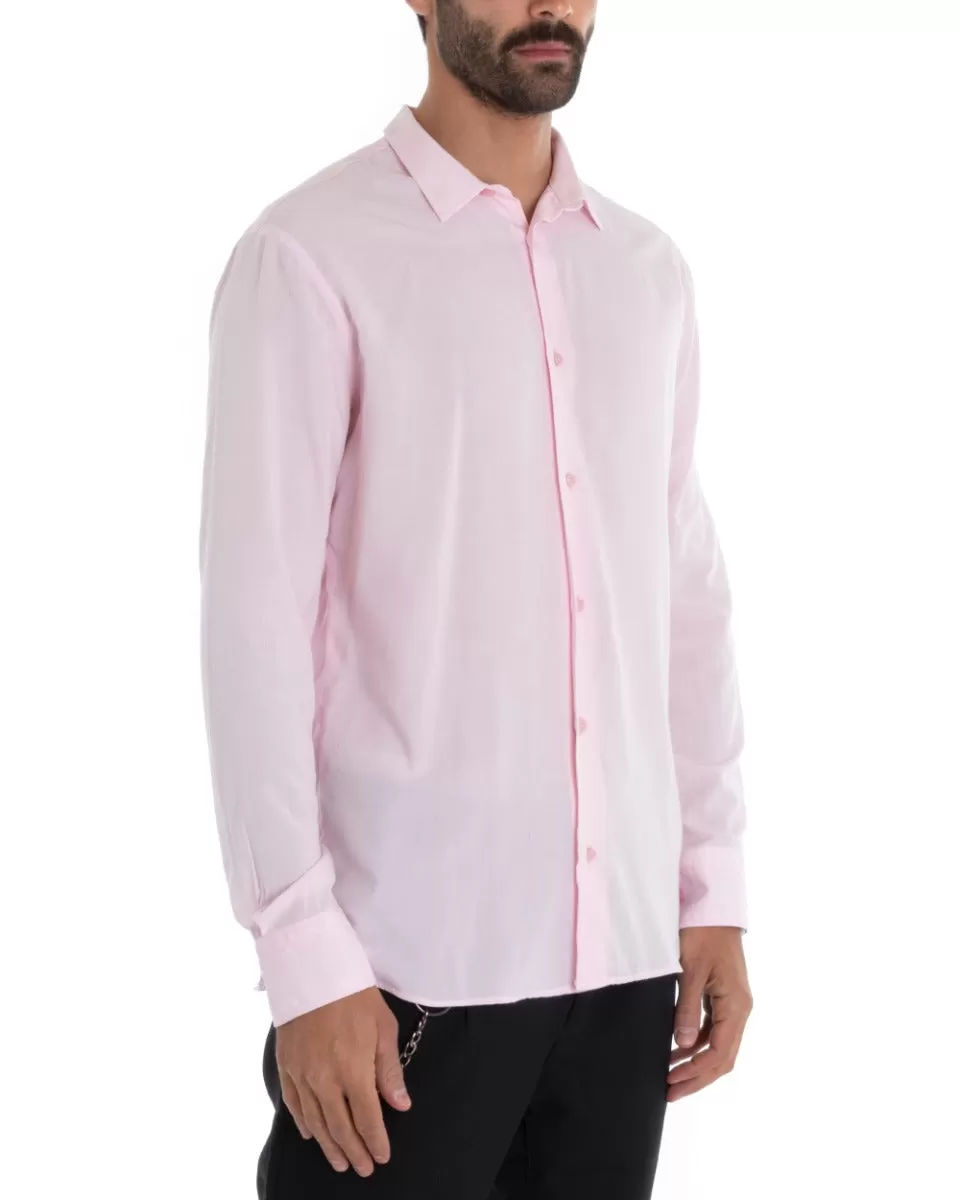 Camicia Uomo Sartoriale Con Colletto Manica Lunga Basic Viscosa Morbida Rosa GIOSAL-C2363A