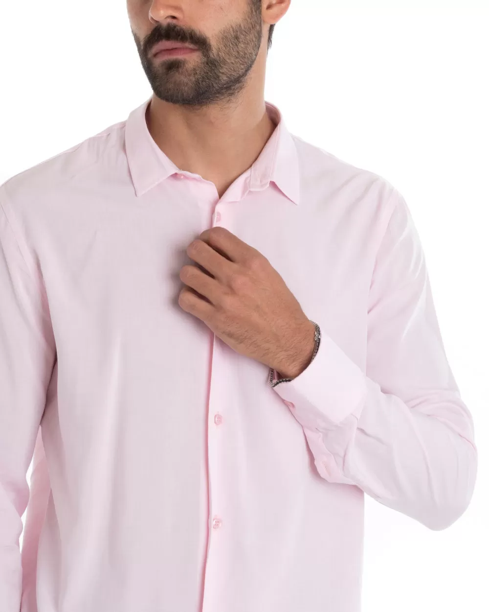 Camicia Uomo Sartoriale Con Colletto Manica Lunga Basic Viscosa Morbida Rosa GIOSAL-C2363A