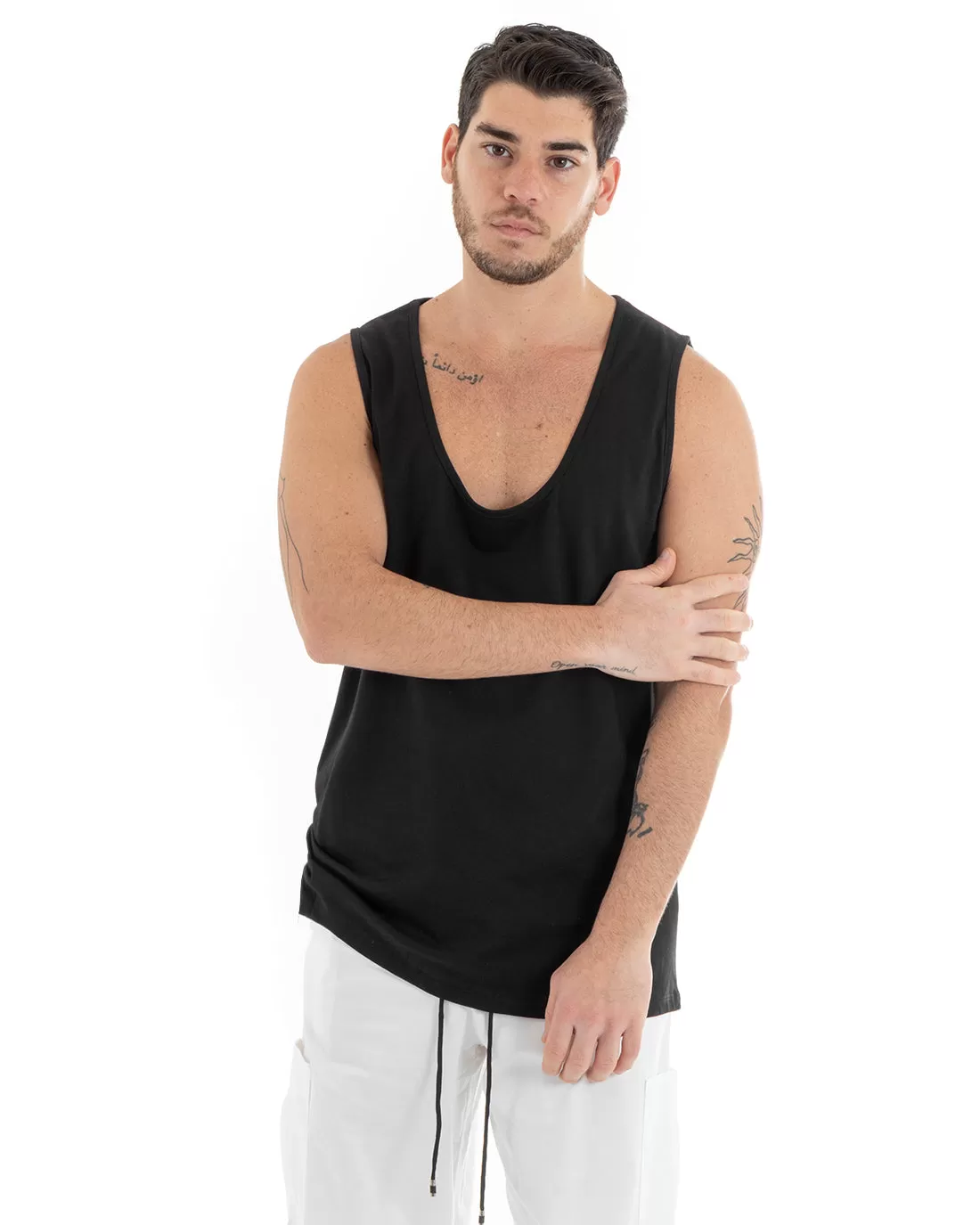 Canotta Uomo Canottiera T-Shirt Basic Tinta Unita Nera Casual GIOSAL-CN1074A