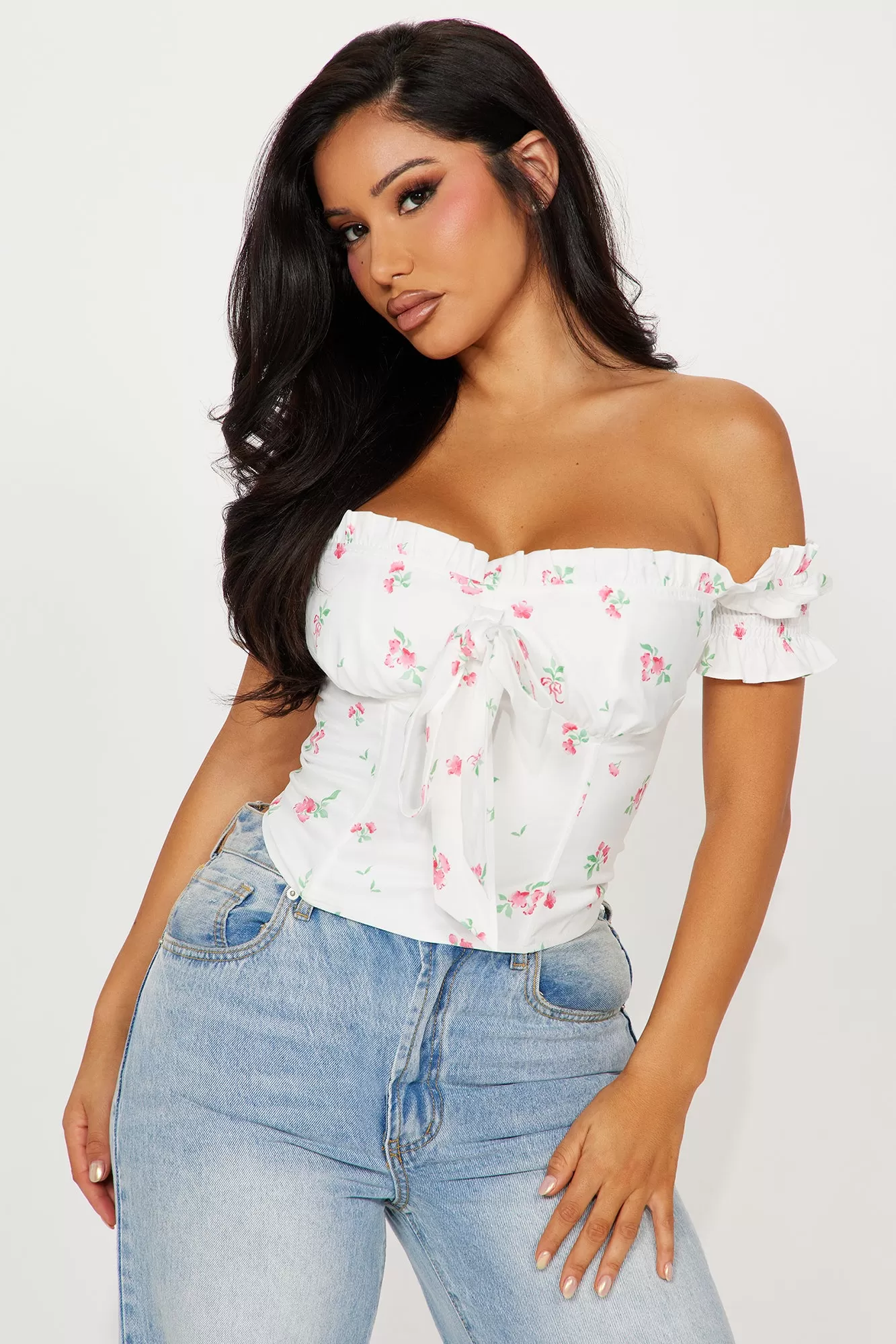 Catching Feelings Floral Corset Top - Ivory/combo