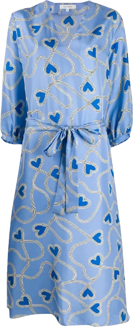 Chinti And Parker Silk Heart-print Dress In Blue UK 12