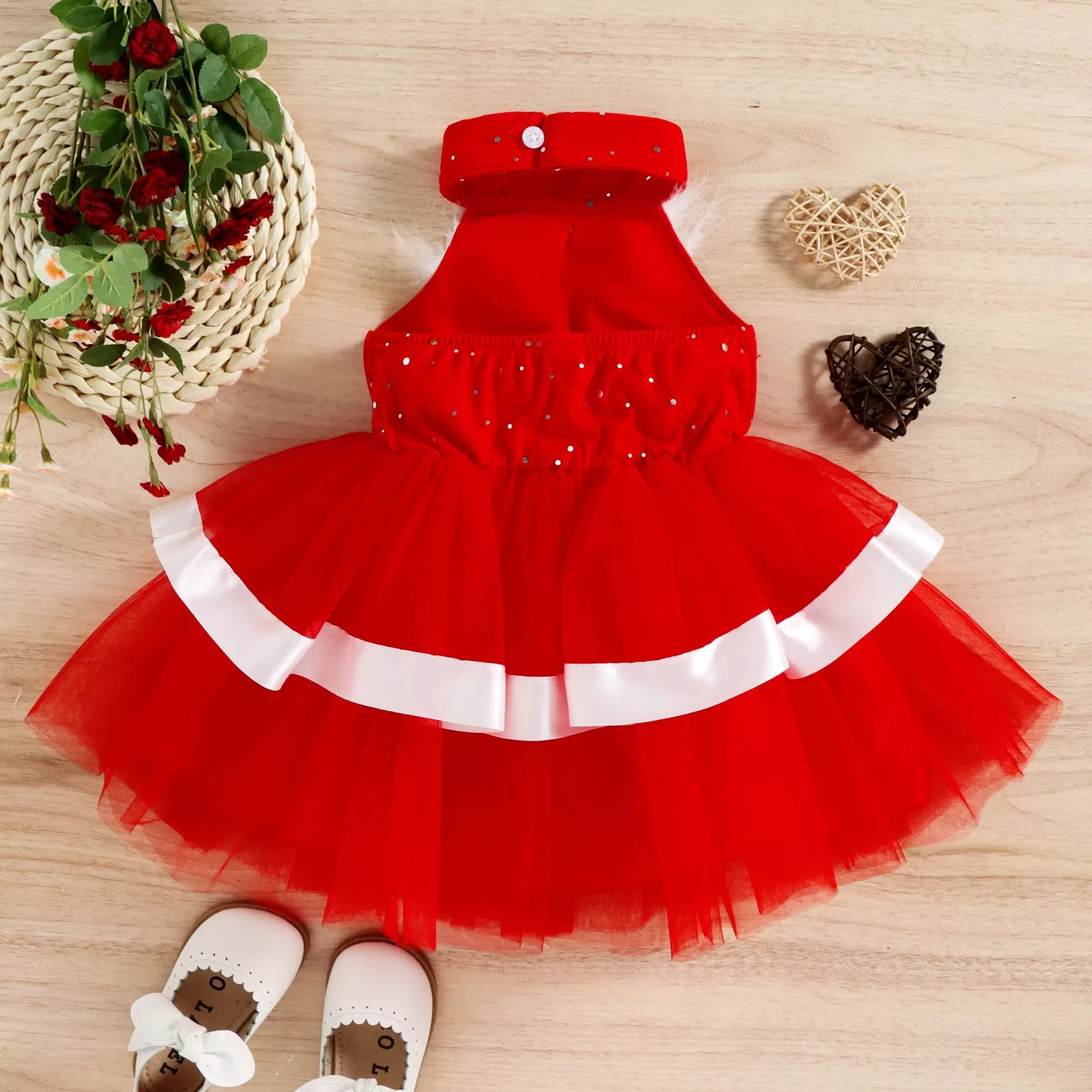 Christmas Princess Dresses Female Baby Mesh Hanging Neck Puffy Dress