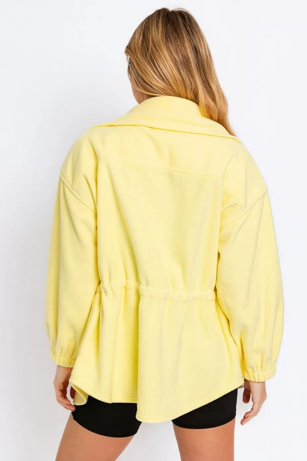 Citron Yellow Zip Up Waist Drawstring Soft Fleece Jacket