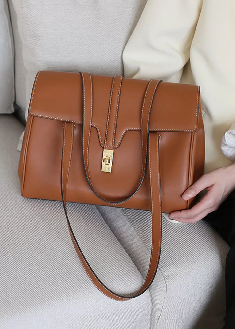 Clara Turnlock Flap Leather Tote Bag