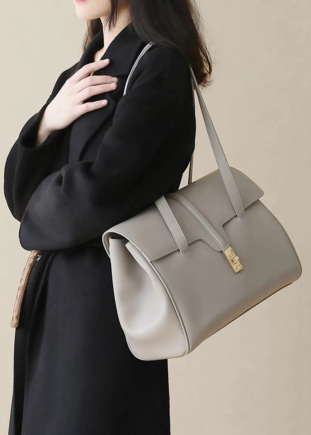 Clara Turnlock Flap Leather Tote Bag