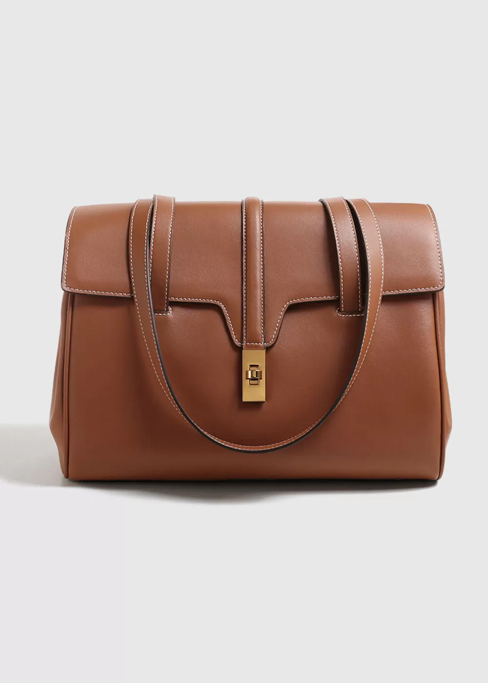 Clara Turnlock Flap Leather Tote Bag