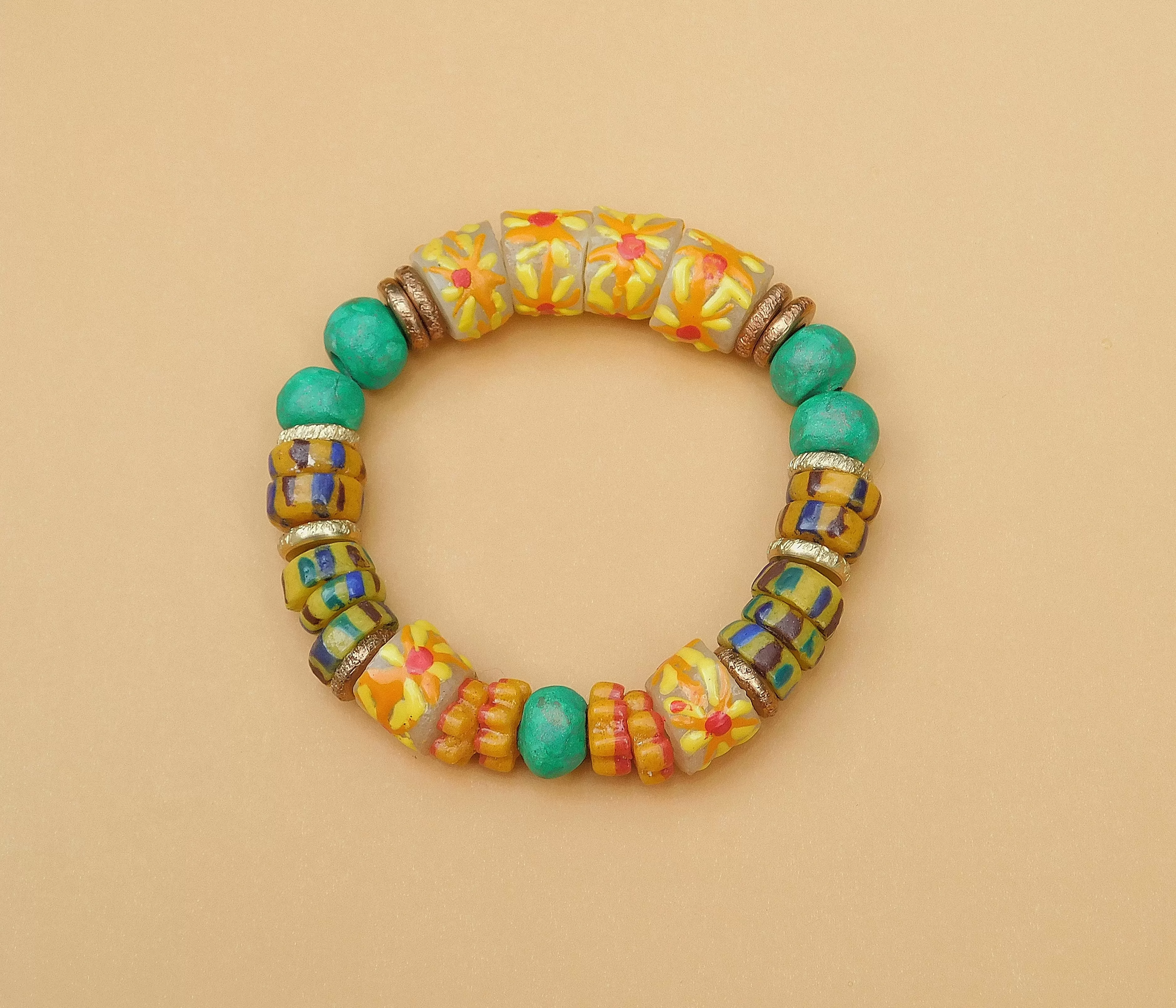 Clay and Colorful African Sandcast Bracelet