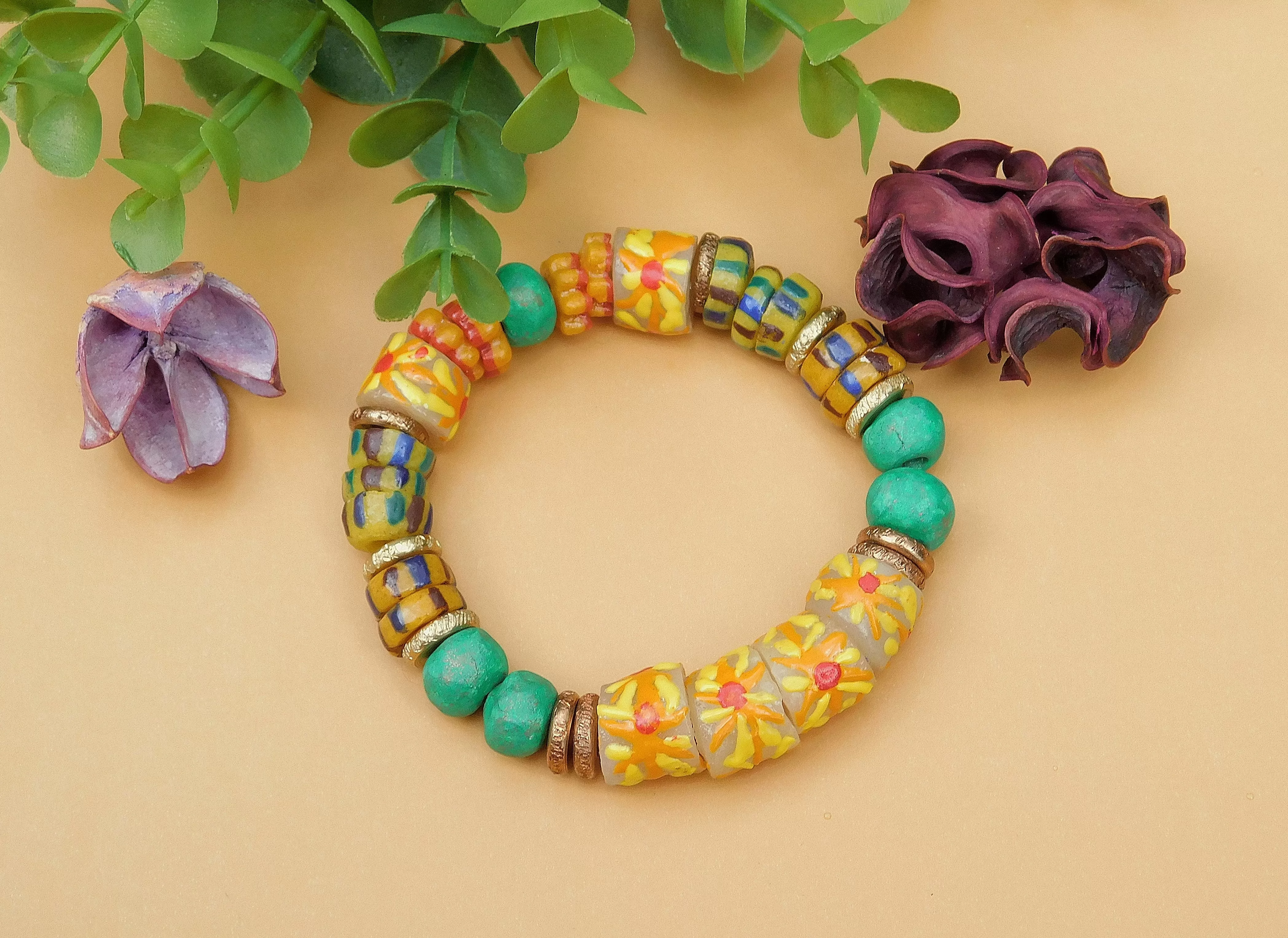 Clay and Colorful African Sandcast Bracelet