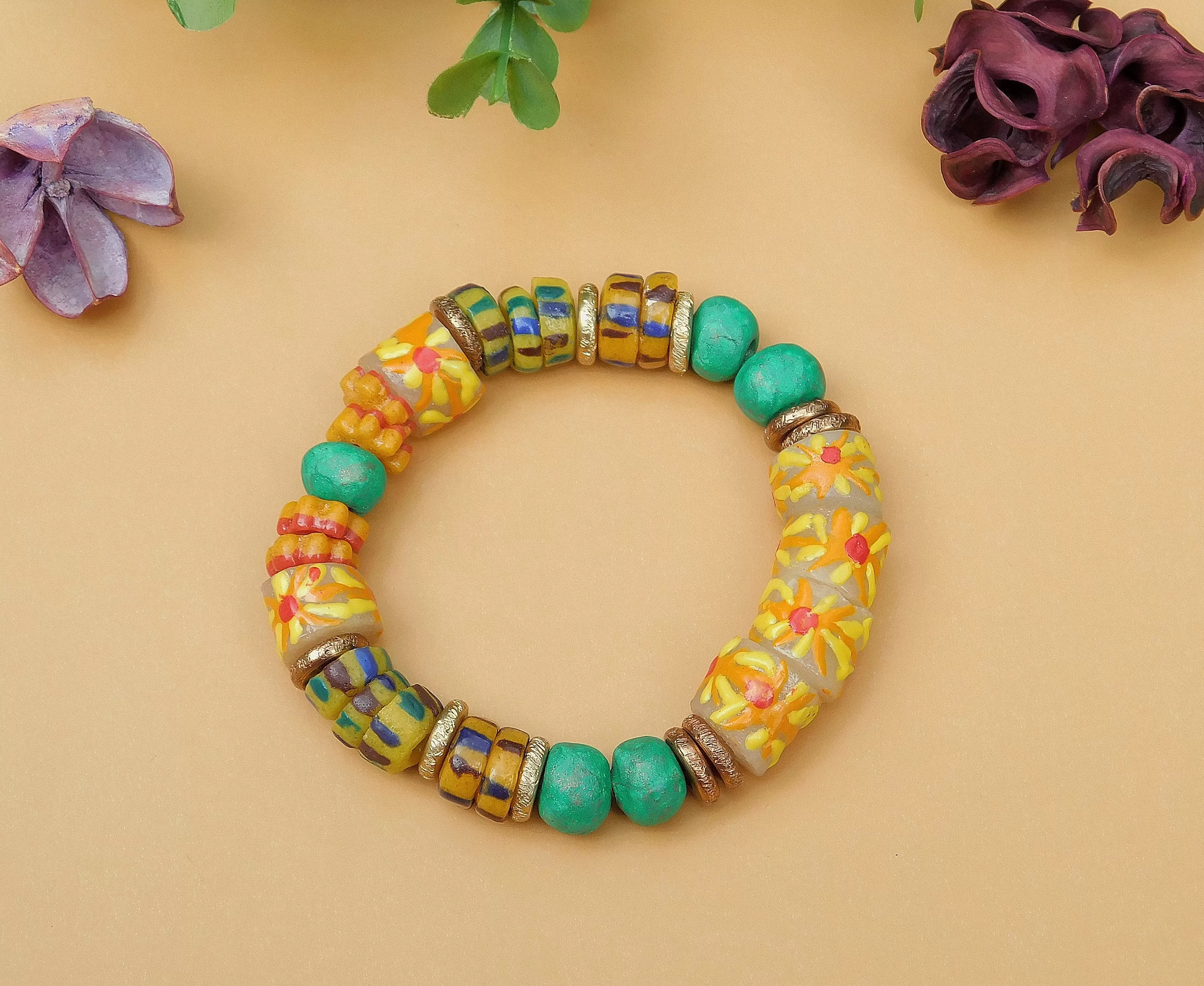 Clay and Colorful African Sandcast Bracelet